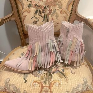 Free People lawless fringe western boot in pink multi suede size 37